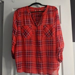 Sheer plaid blouse!